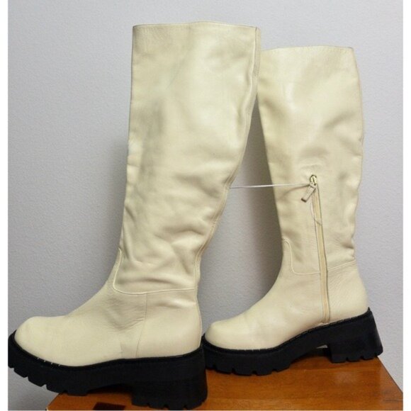 NEW By FAR Russel Lamb Leather Knee High Boots 40 Ivory Chunky Lug 10 Platform - Picture 6 of 13